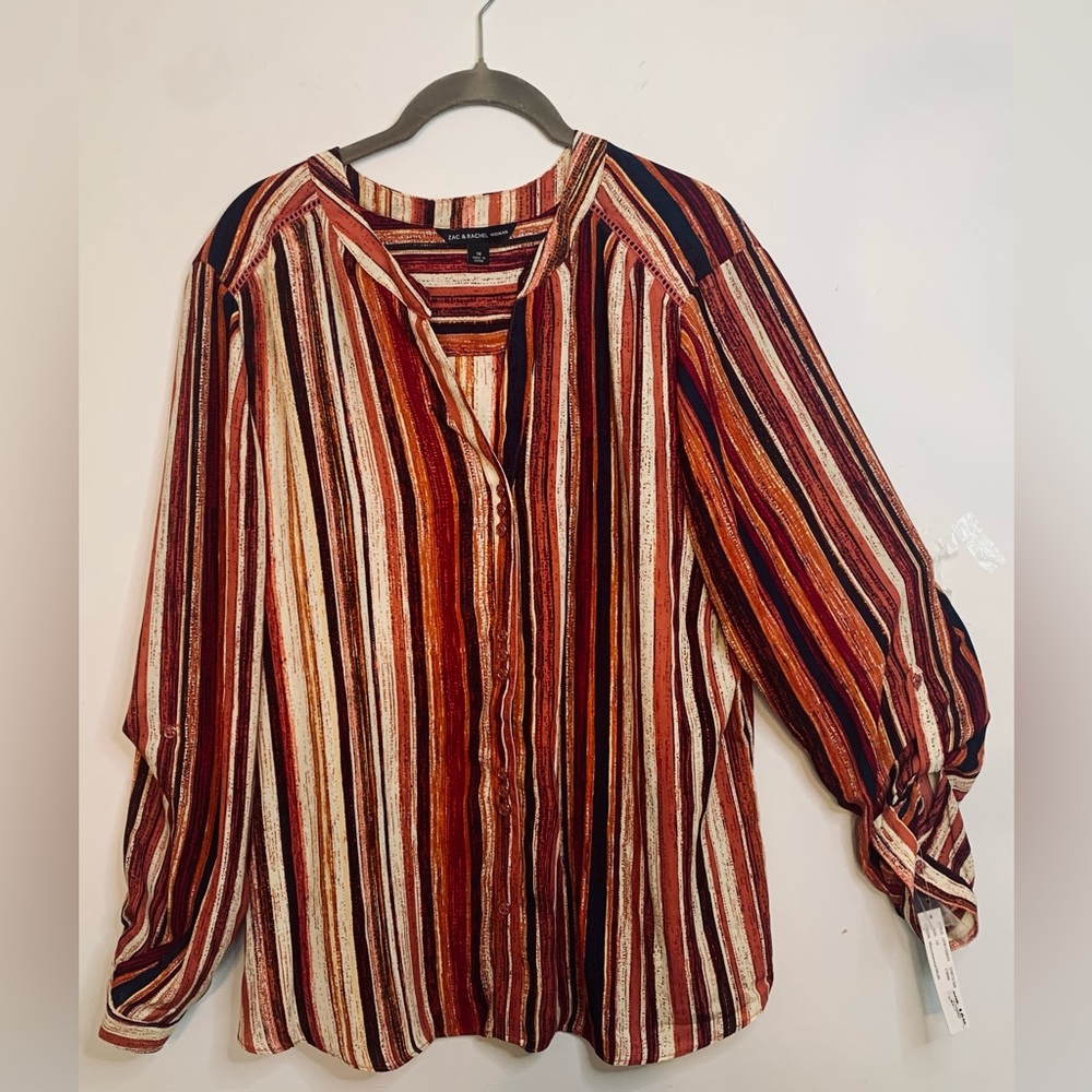 NEW Zac & Rachel Y2K burnt orange cream tones  Bohochic Striped Blouse size 1X